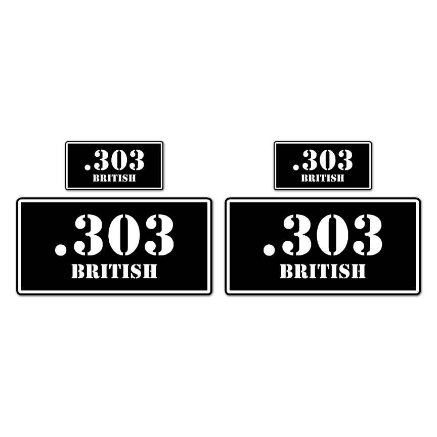 .303 British Ammo Box Set, Vinyl Decal Sticker, 2@ 1″x2″ & 2@ 2″x4″, #8451