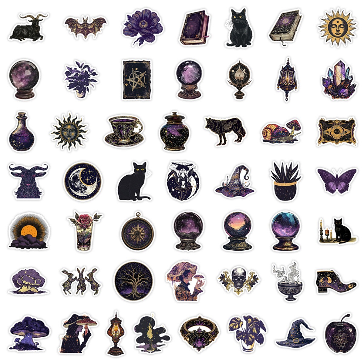 50pcs Waterproof Vinyl Stickers Dark Magic Witch Luggage Phone Laptop Car Window