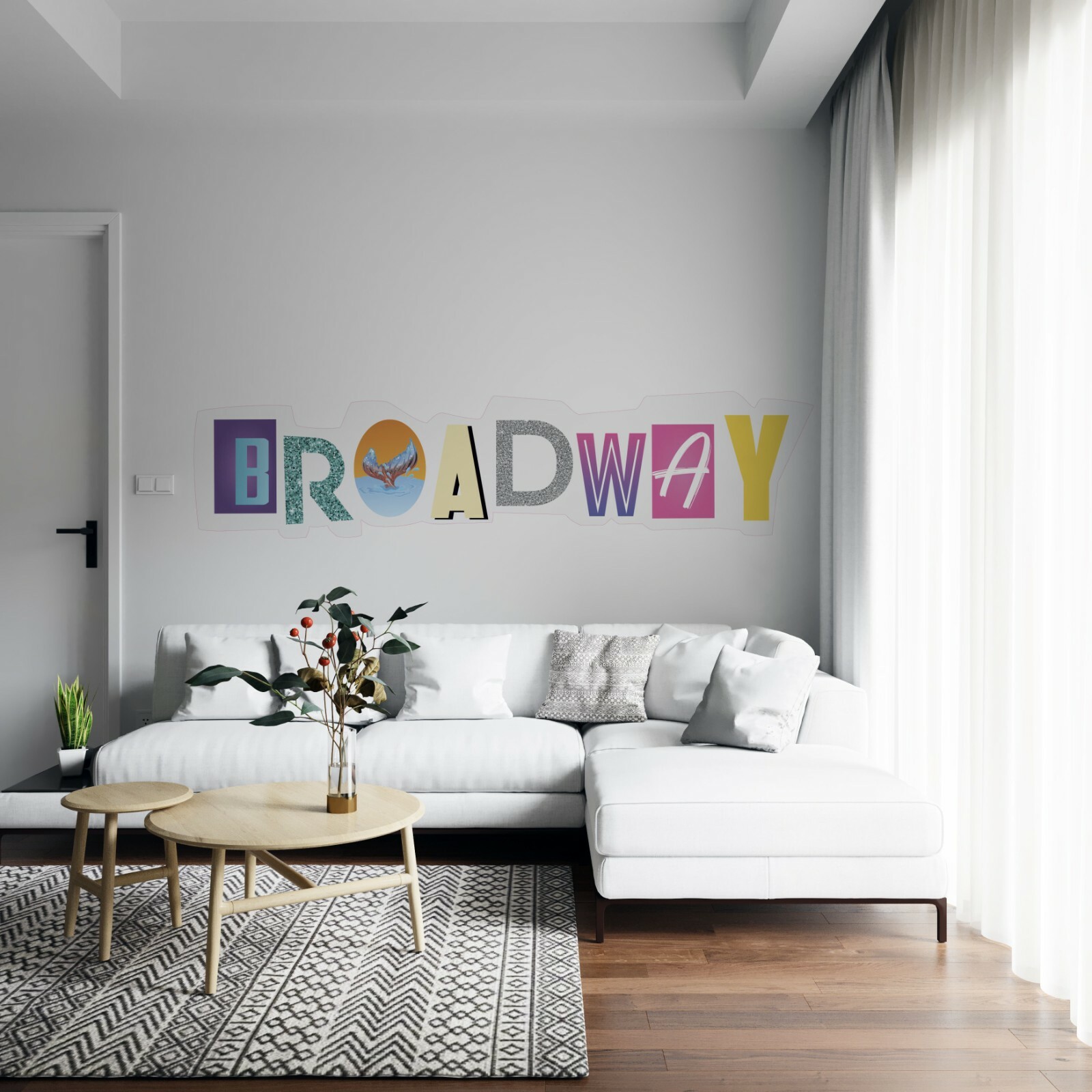 Multicolor Home Bedroom Living Room BROADWAY Lettering Art Vinyl Wall Decal 5×20