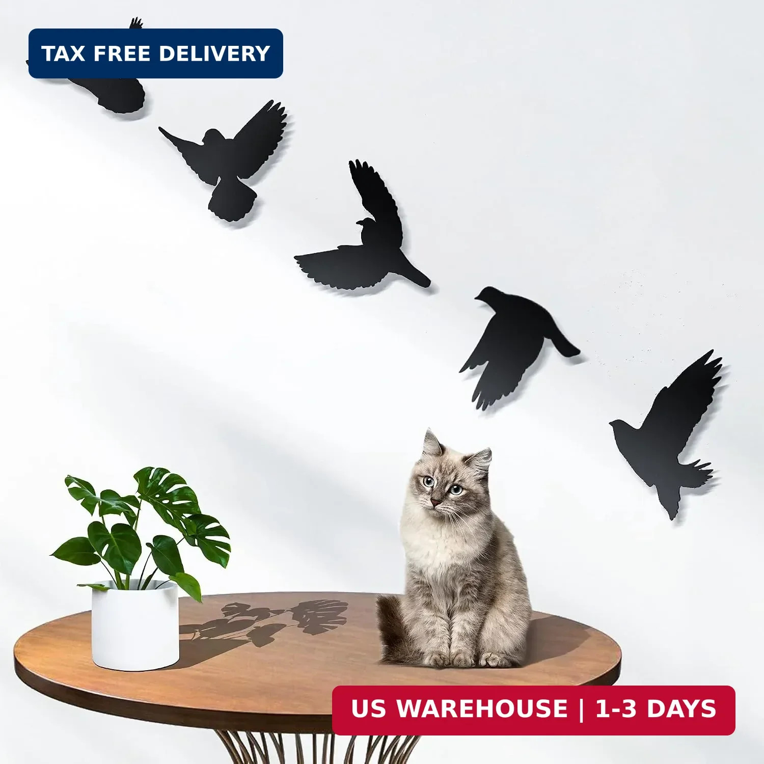 Art Metal Wall Decor, 5Pcs 3D Modern Black Birds Metal Wall Stickers for Living