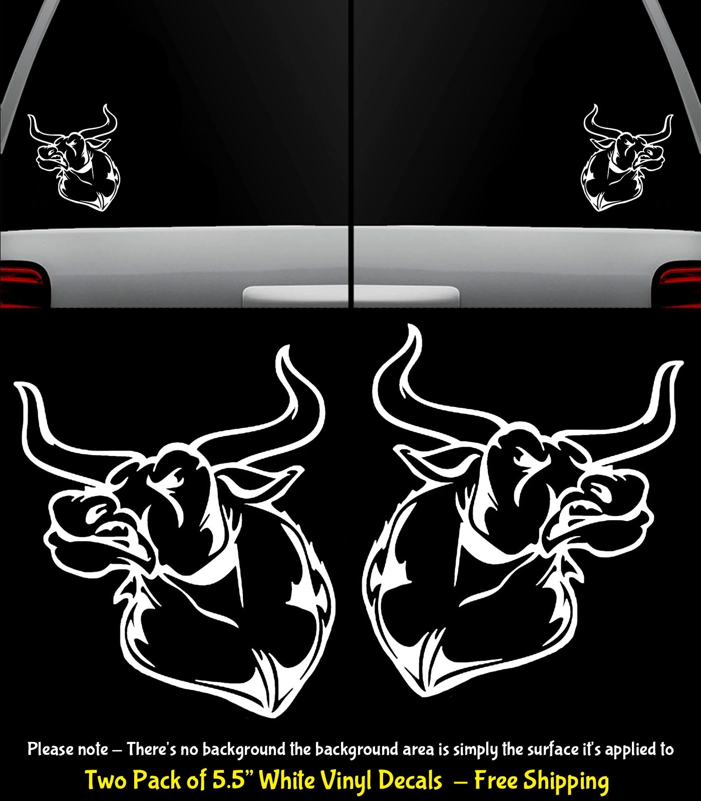 Angry Ox Bull Two 5.5″ White Vinyl Decals Vehicle Door Bumper Any Flat Surface
