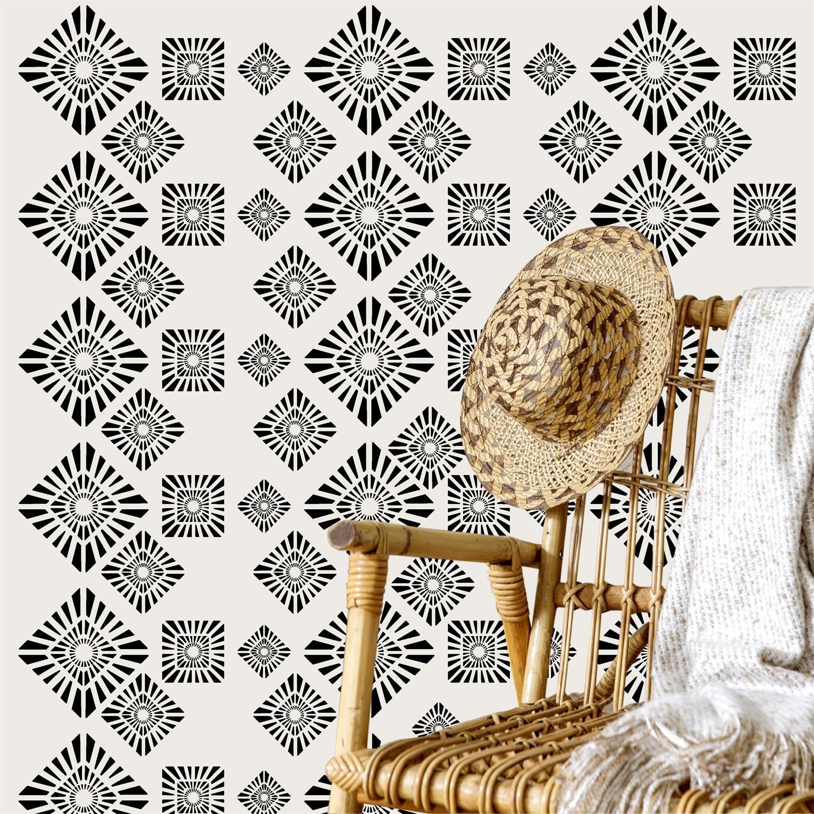 Geometric Wall Stickers Black Diamond Pattern Peel and Stick Removable Wall D…