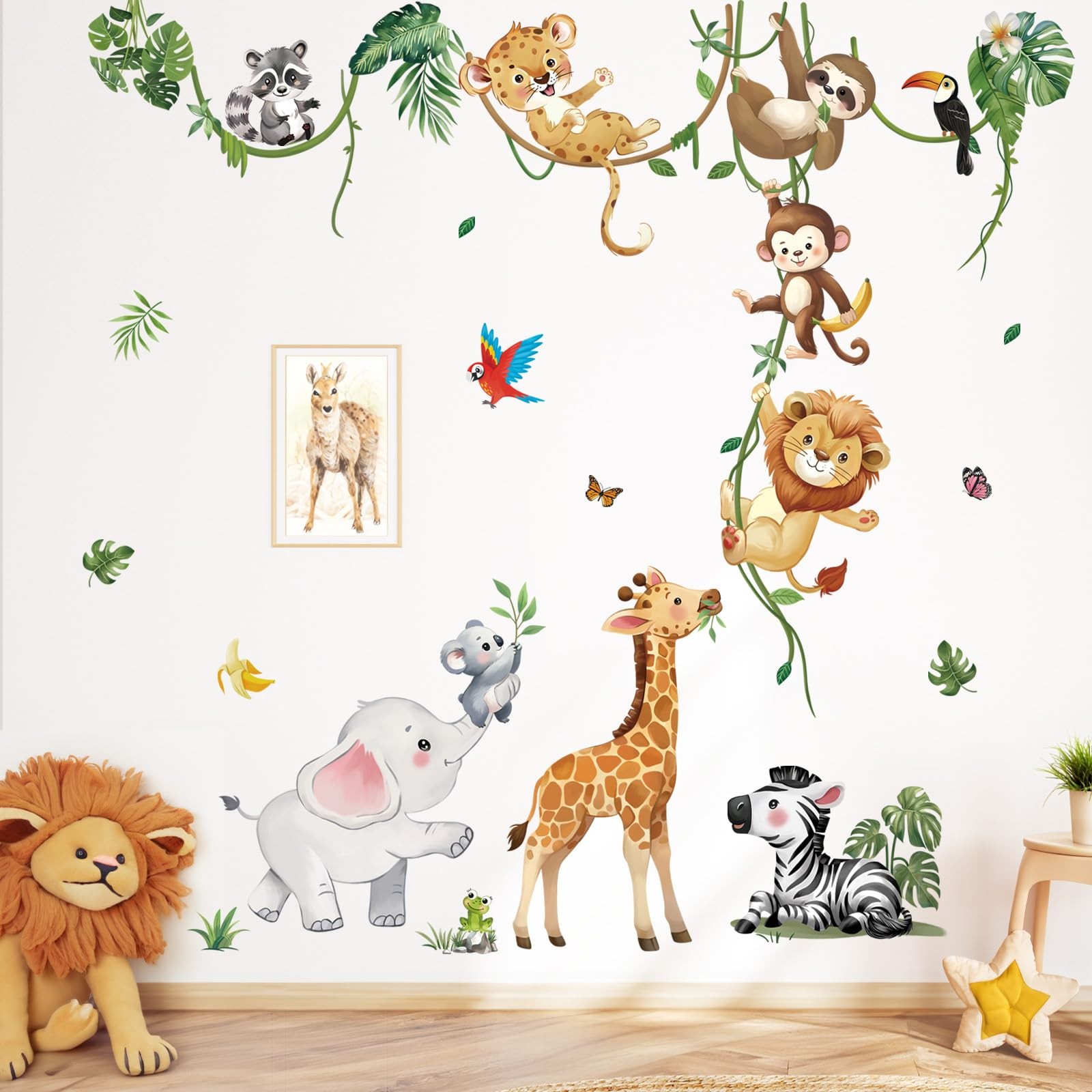 decalmile Jungle Animals Climbing Tree Wall Decals
