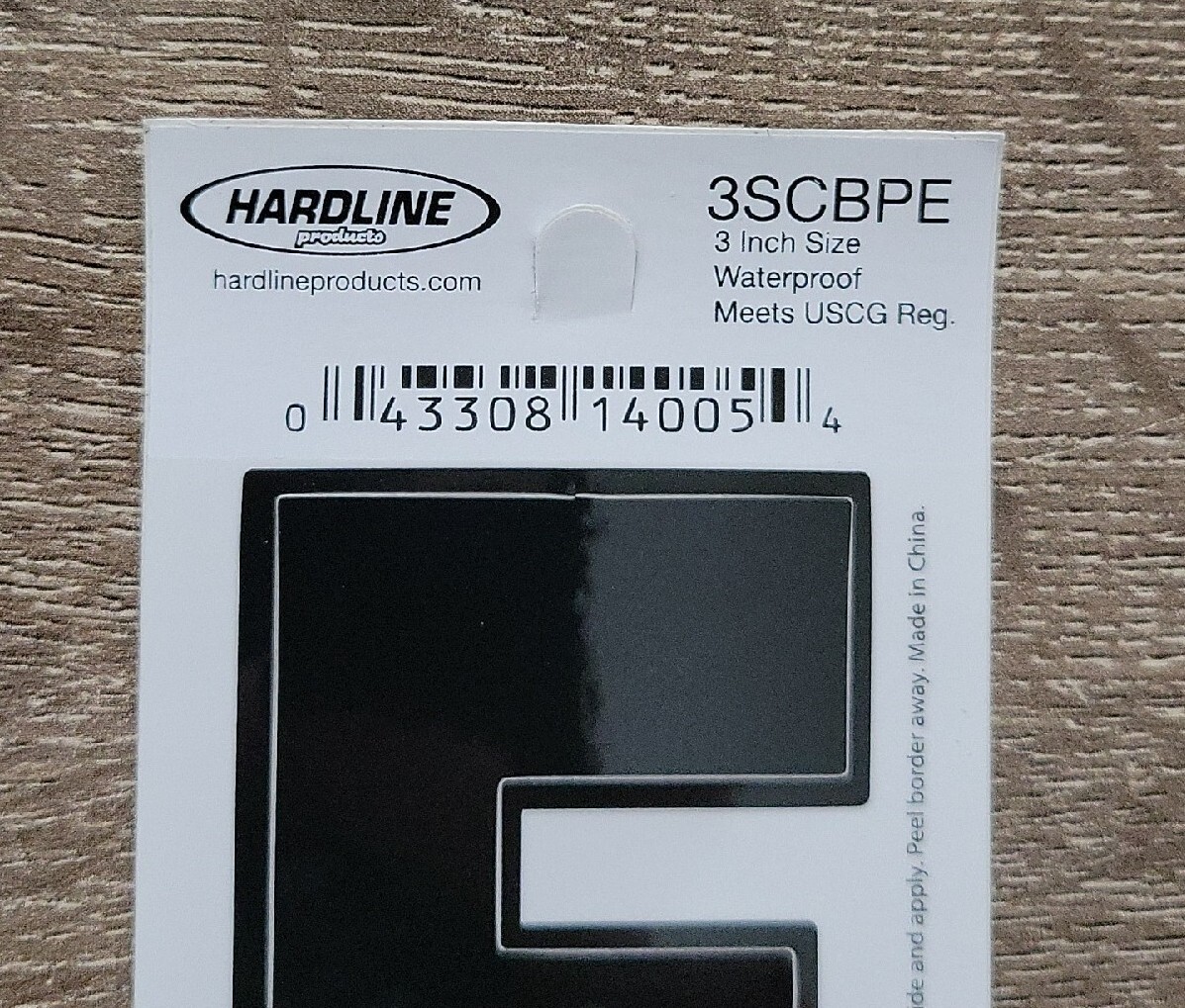 Hardline Self Adhesive Letter E Glossy Black 3″ Super Stick, Waterproof. 3SCBPE