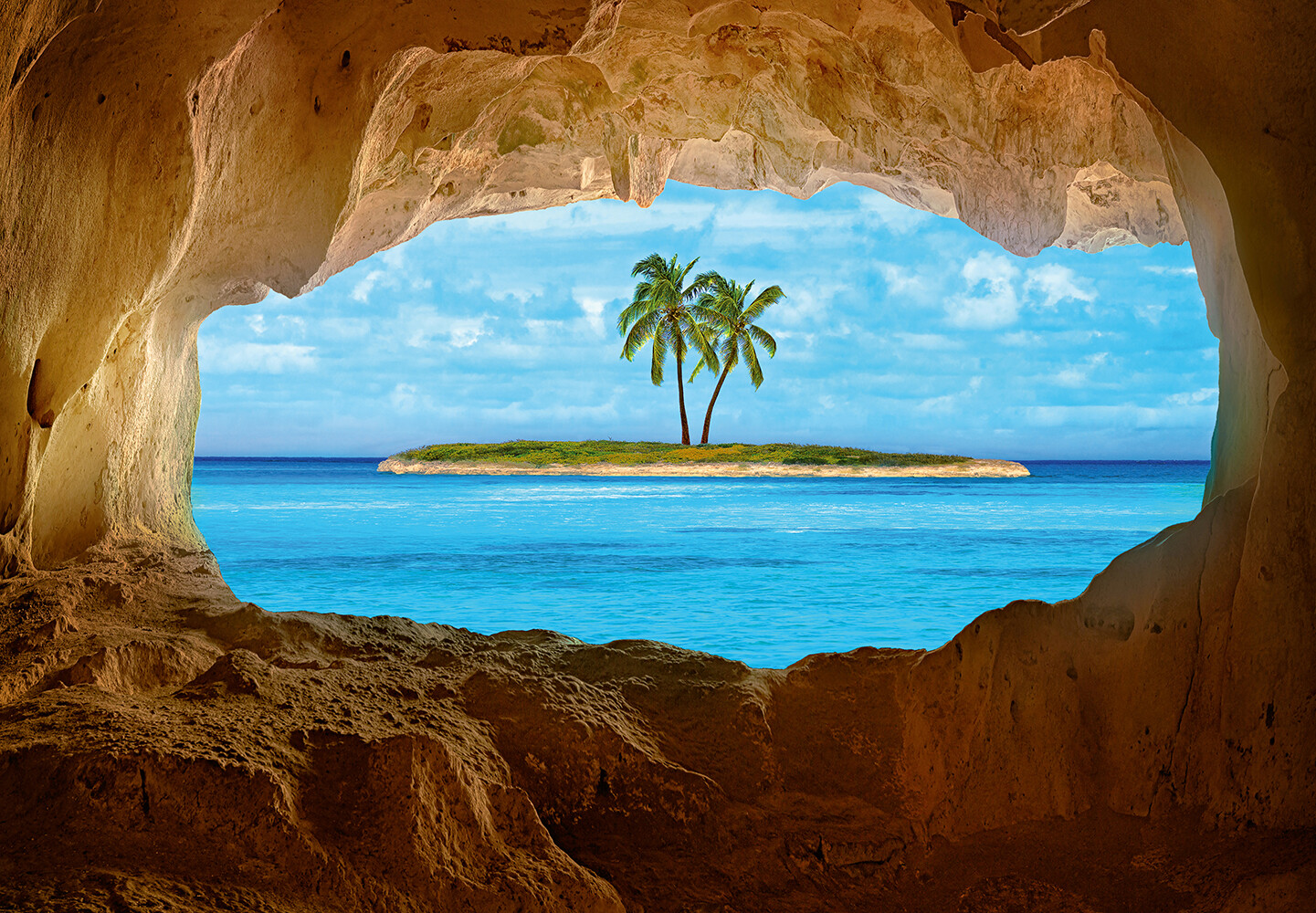 PARADISE ISLAND Wall Mural 144Wx100H Removable Wallpaper Tropical Beach Sea Palm