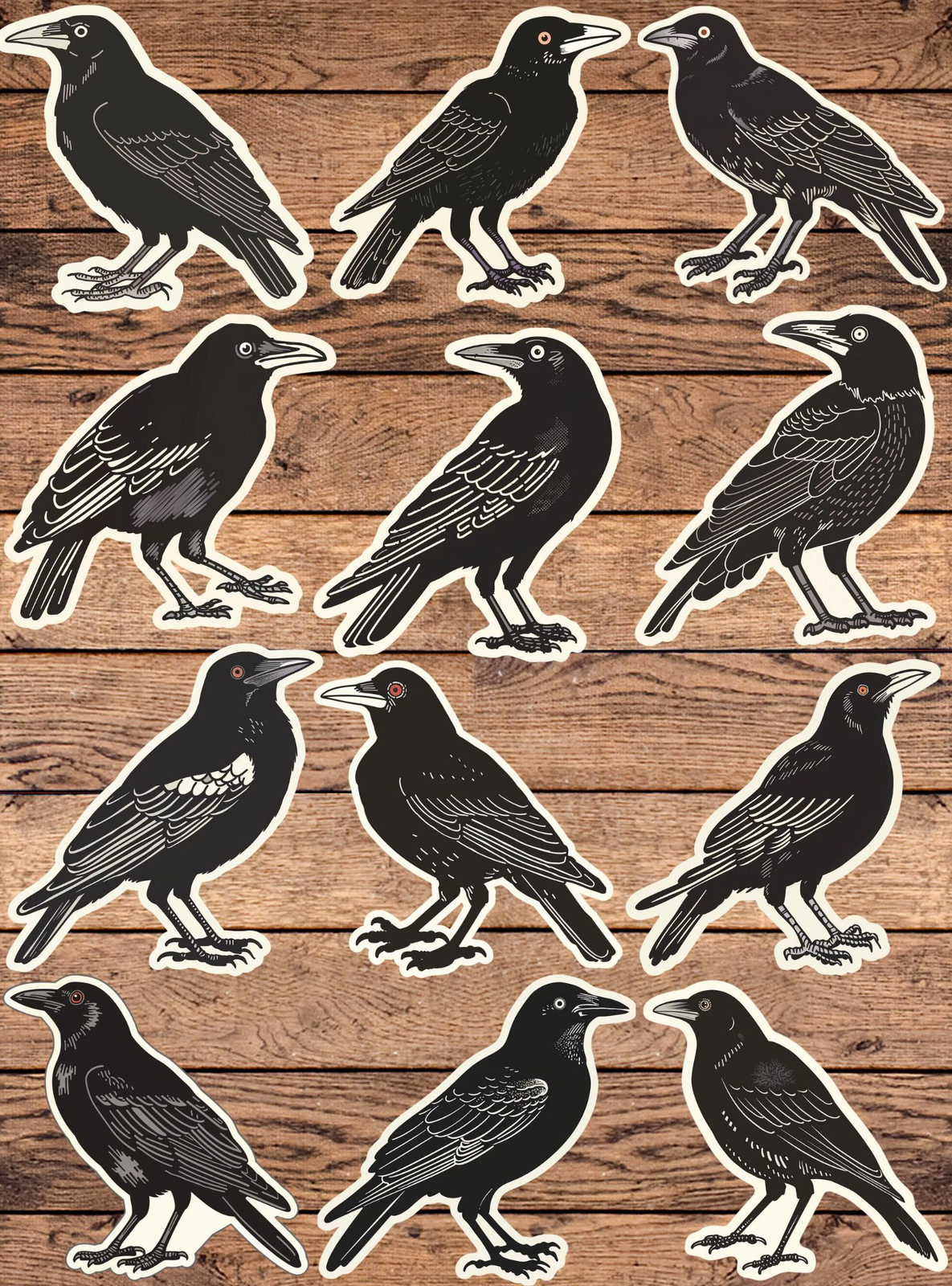 Black Bird Die Cut Stickers Set Laptop Sticker WaterBottle Sticker
