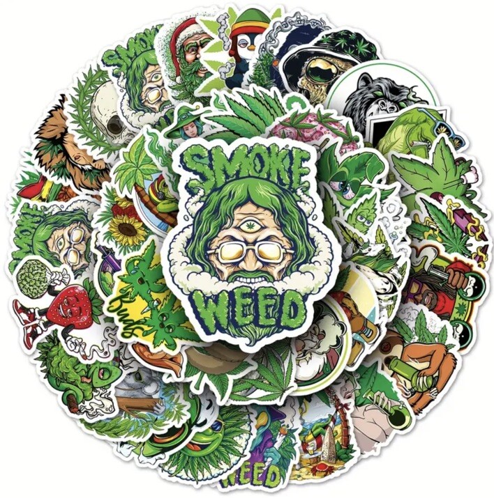 Weed Vinyl Stickers 50 Pack Waterproof Water Bottle Laptop Phone Envelope Decals