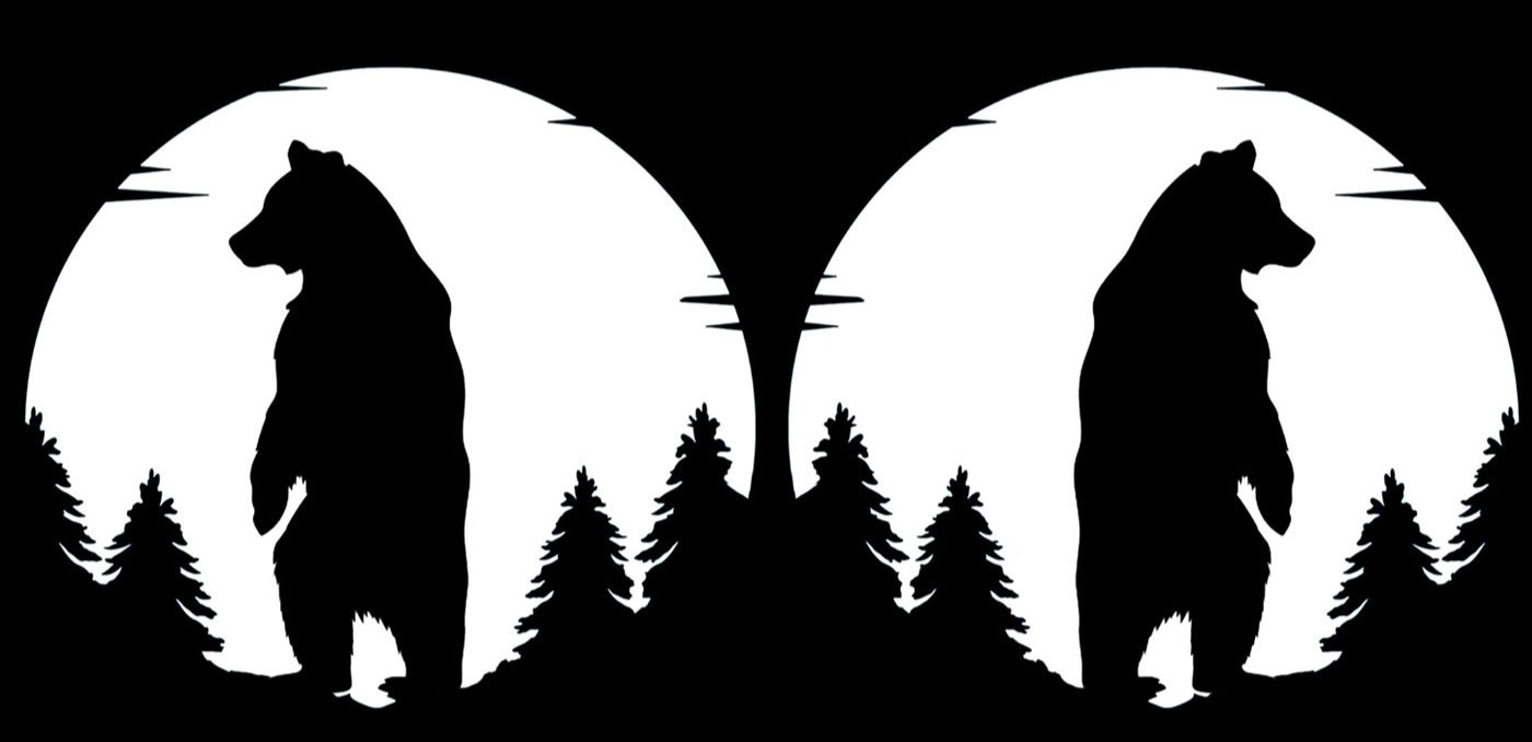 Bear Standing Tall Full Moon Forest 2 Pk 5″ Vinyl Decals Window Any Flat Surface