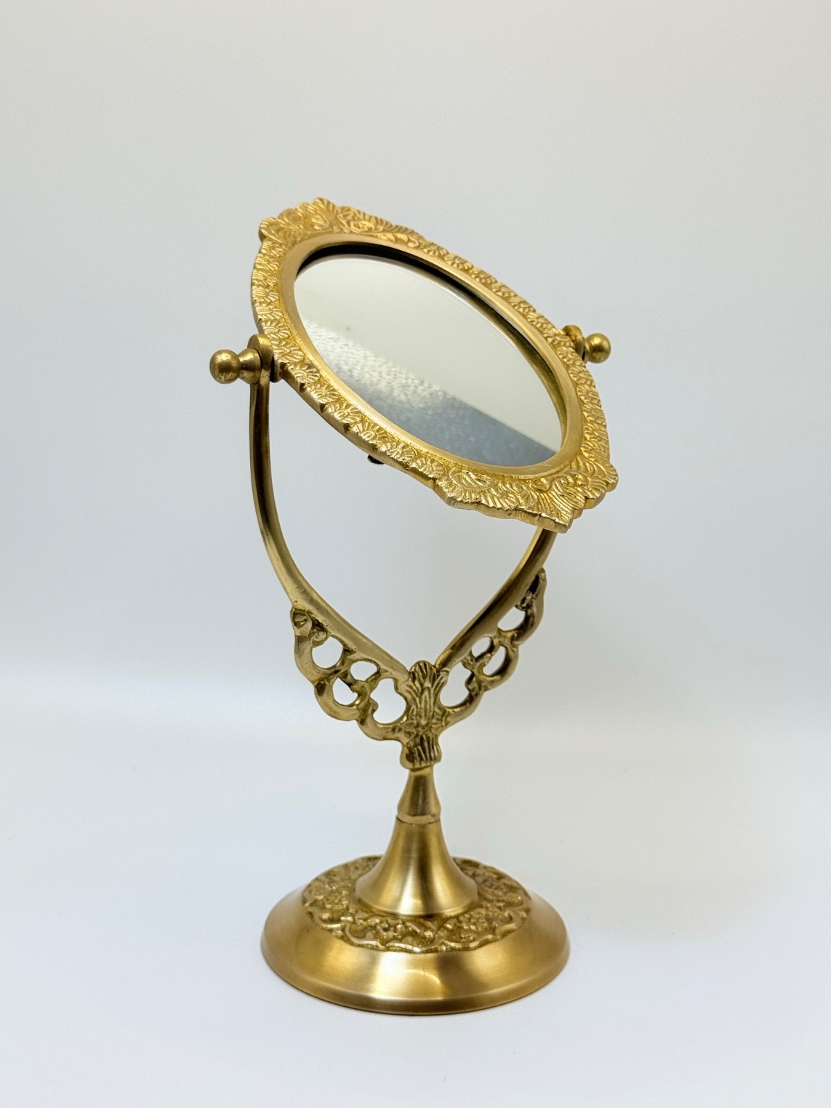 Vintage Copper Gold Tabletop Vanity Mirror – Heavy Ornate Rotating Design 🪞