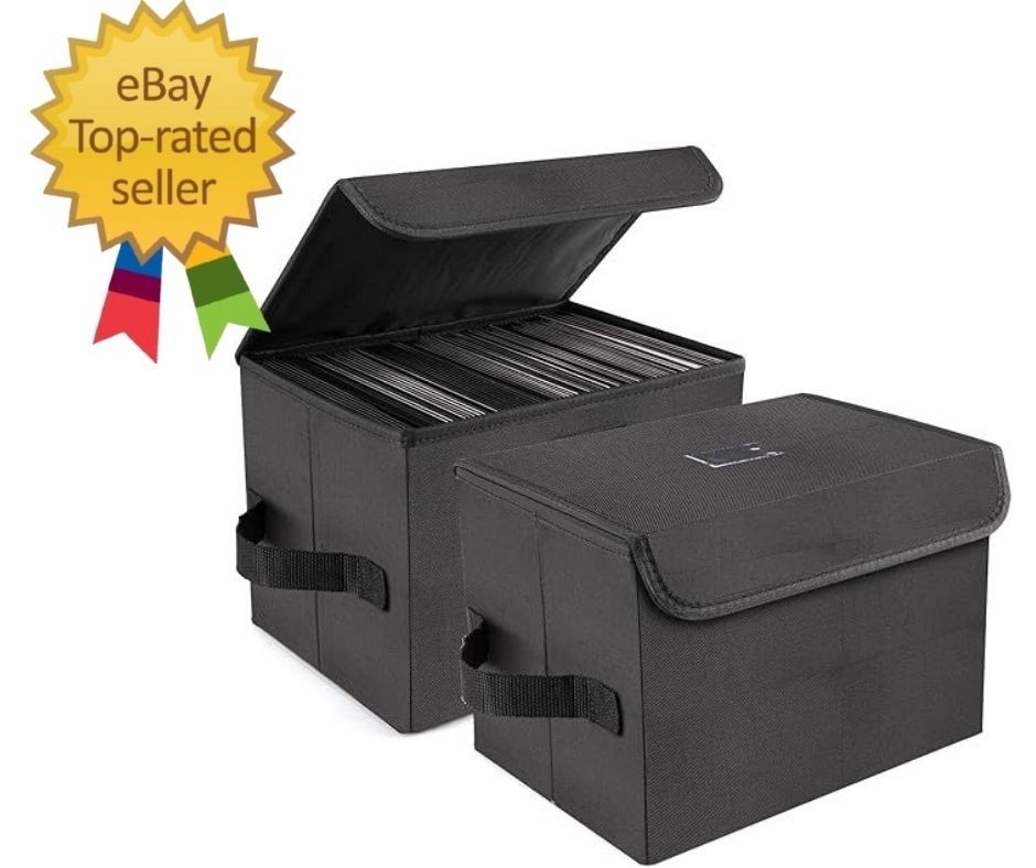 7-inch Vinyl Record Storage Box, Nylon Foldable and Stackable Set of 2 Vinyl LP