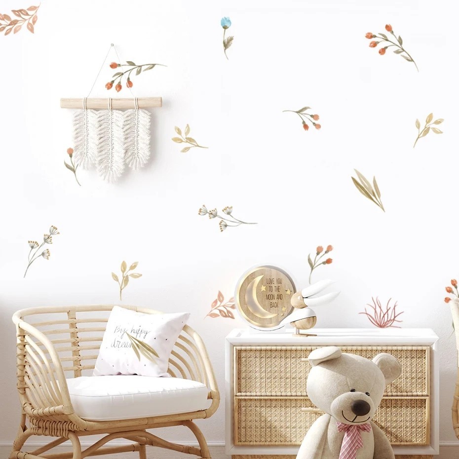 Boho Flowers Wall Stickers – Removable PVC Vinyl 3D Art Decals