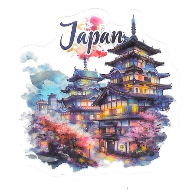 Japan Pagoda Temple Cherry Blossom Die Cut Clear Asian Vinyl Sticker