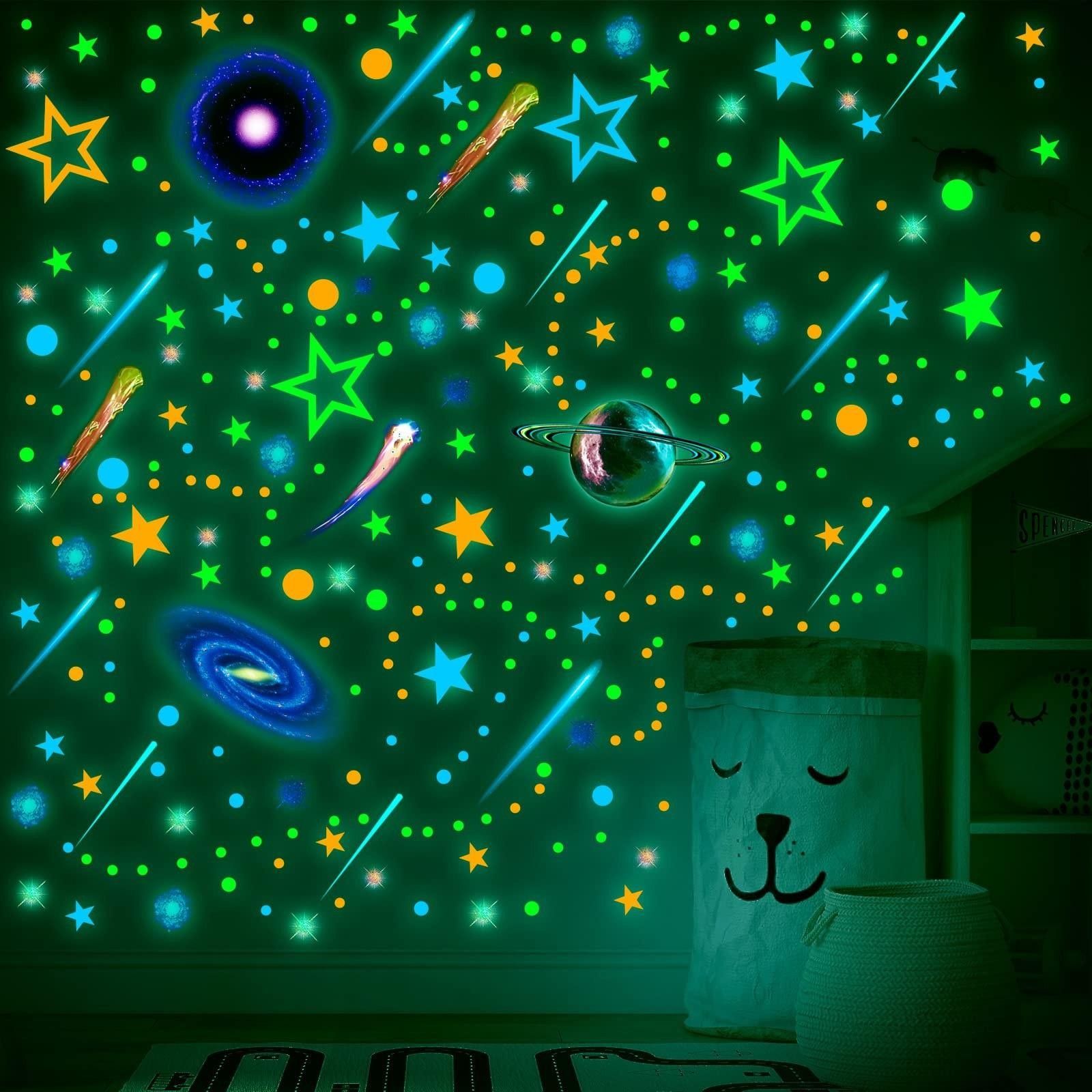495 Pcs Glow in the Dark Moons and Stars Wall Decals for Ceiling,glowing Planets