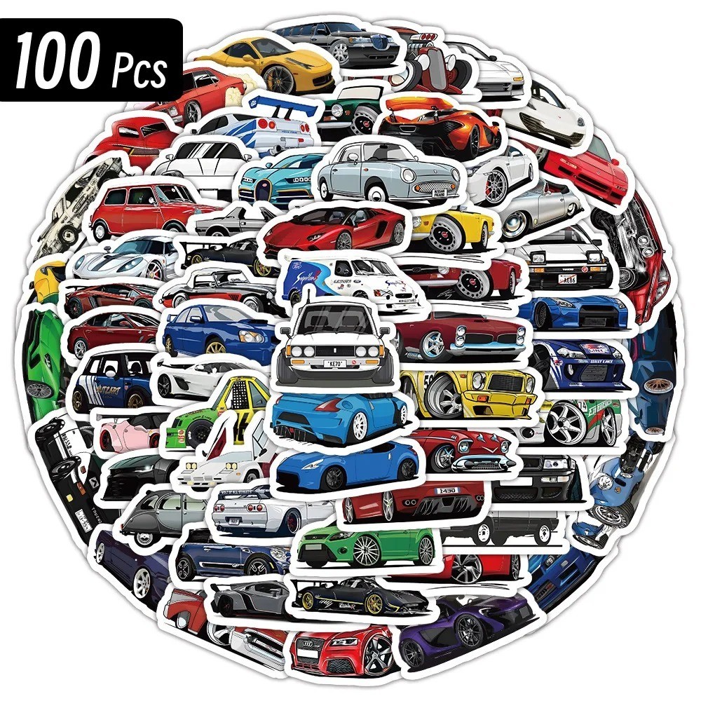 100pcs Retrofit Racing Car Stickers Decals For Guitar Phone Bicycle Laptops Book