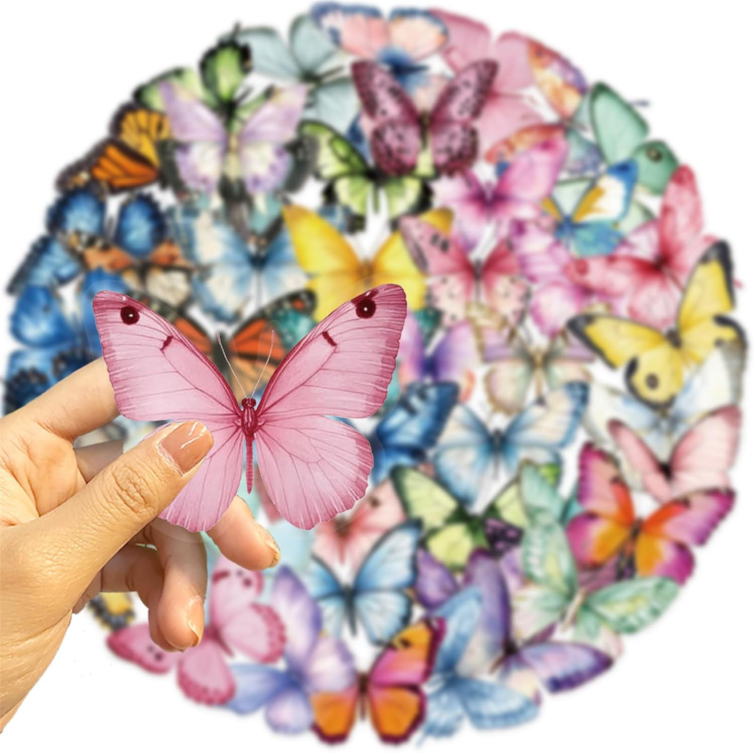 50PCS Butterfly Stickers PET Transparent Stickers Nature Decals Waterproof Decor
