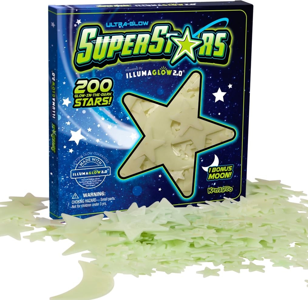 Glow in The Dark Stars Kit 200 Reusable Plastic Ceiling Decorations Kid Safe