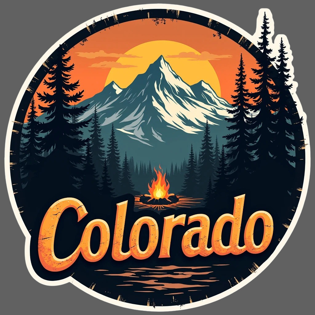 Colorado Sticker Vinyl Decal Campfire Forest Mountain Sunset Outdoor