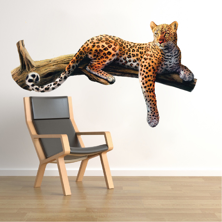 Leopard Wall Decal Mural Wild Cat Safari Animal Tree Wall Vinyl Mural, a70