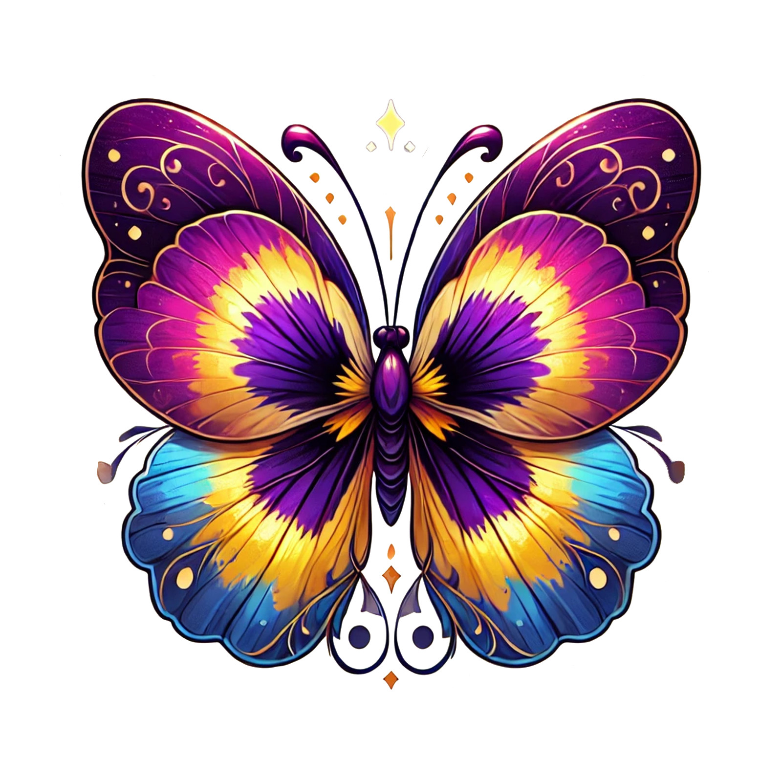 Blue Fantasy Butterfly Sticker Teal Orange Butterfly Vinyl Decal Art