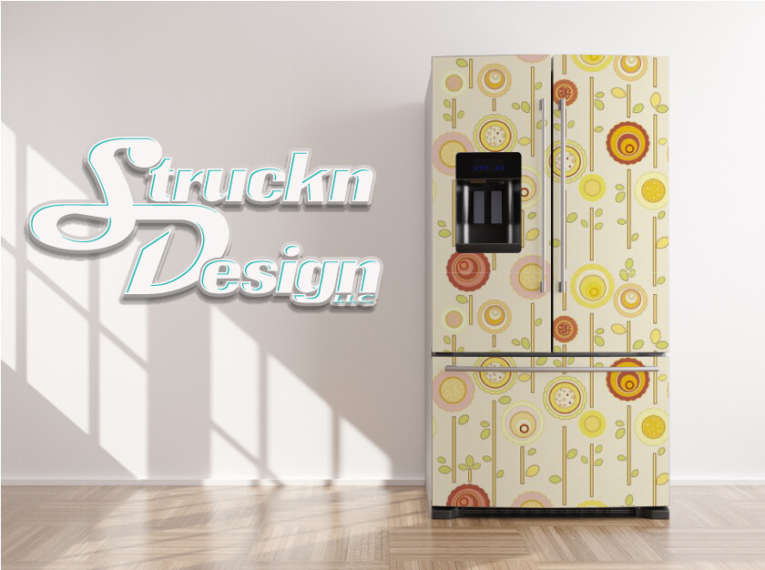 Yellow Orange Floral Flower Pattern Fridge Freezer Wrap Side Door Vinyl Decal