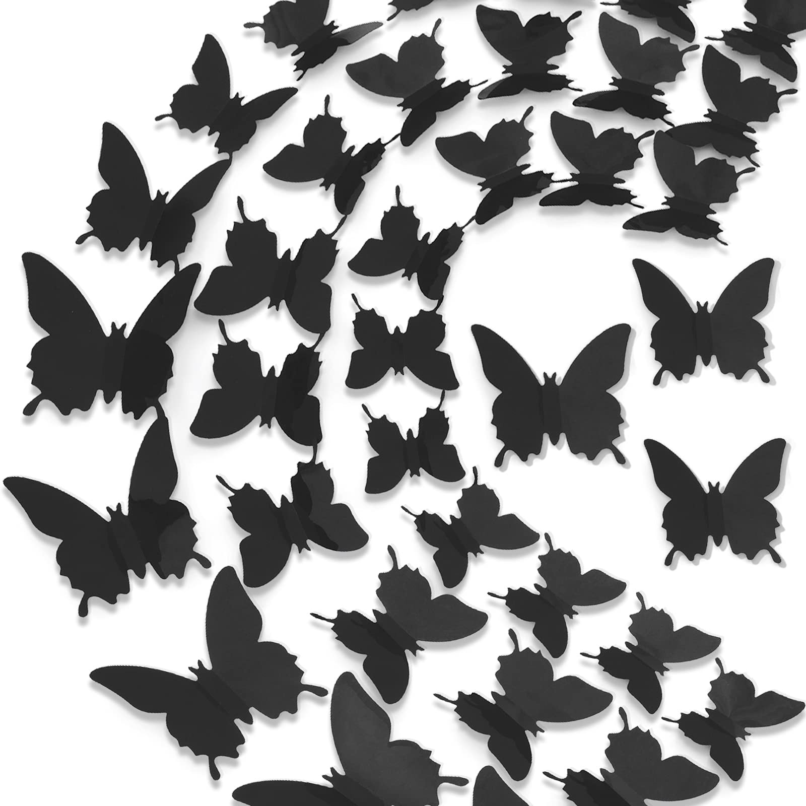 3D Butterfly Wall Decor 48pcs Black Polished Stickers 3 Sizes Durable Butterf…