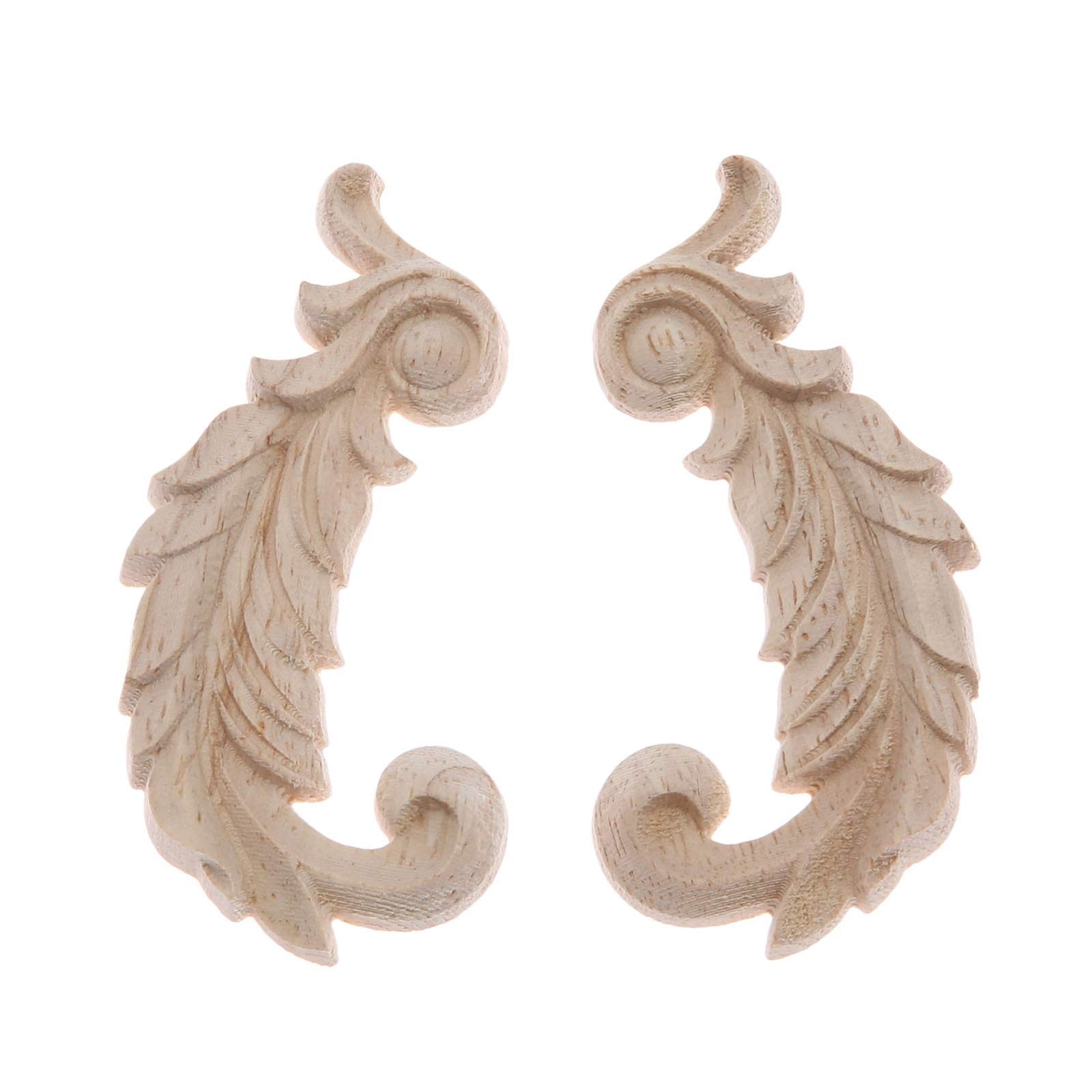 Wood Carved Appliques Wooden Onlays, 1 Pair 1 Pair(2Pcs), A: 8.5×4.5cm
