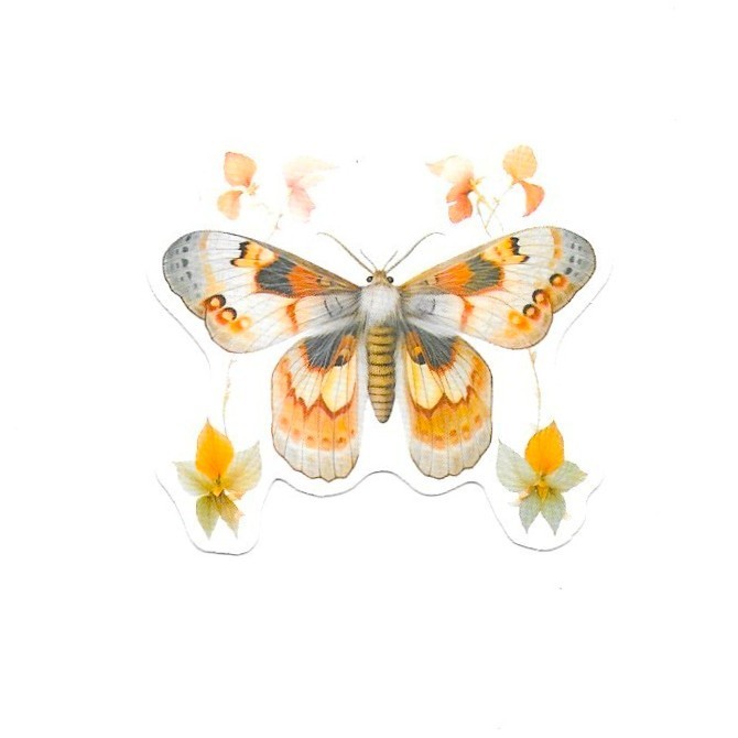 Apricot Floral Moth Vinyl Sticker Vintage Butterfly Insect Journal Laptop Art