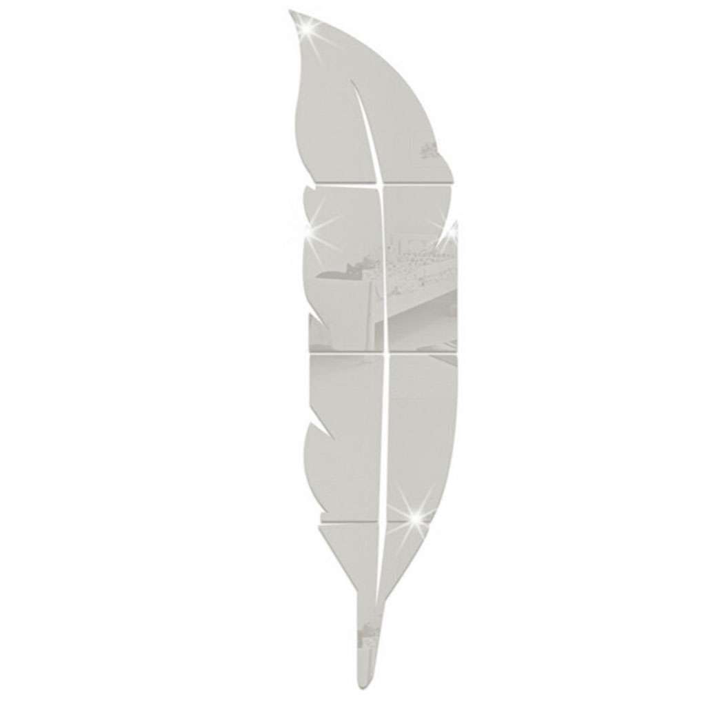 Large 3D Feather Mirror Wall Sticker Acrylic Art Room Decal Decor DIY Removable