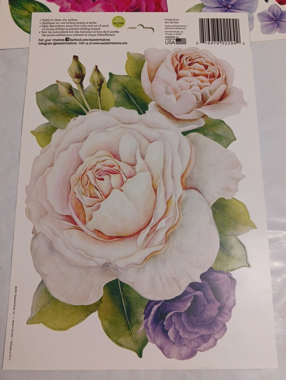 Wall Decal stickers Jumbo 10″ Flowers. Rose + Pink. 6 sets Peel and stick floral