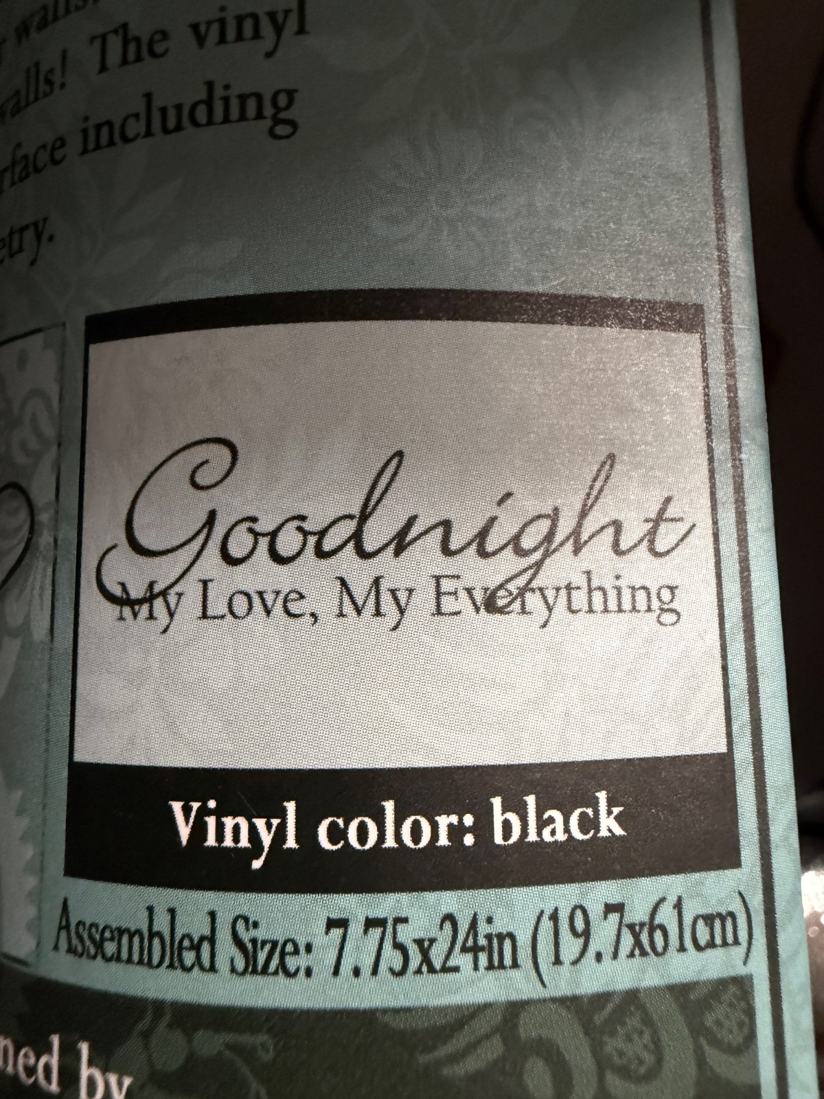 Vinyl Lettering Wall Art “Goodnight My Love, My Everything” New in Box 7″x24″