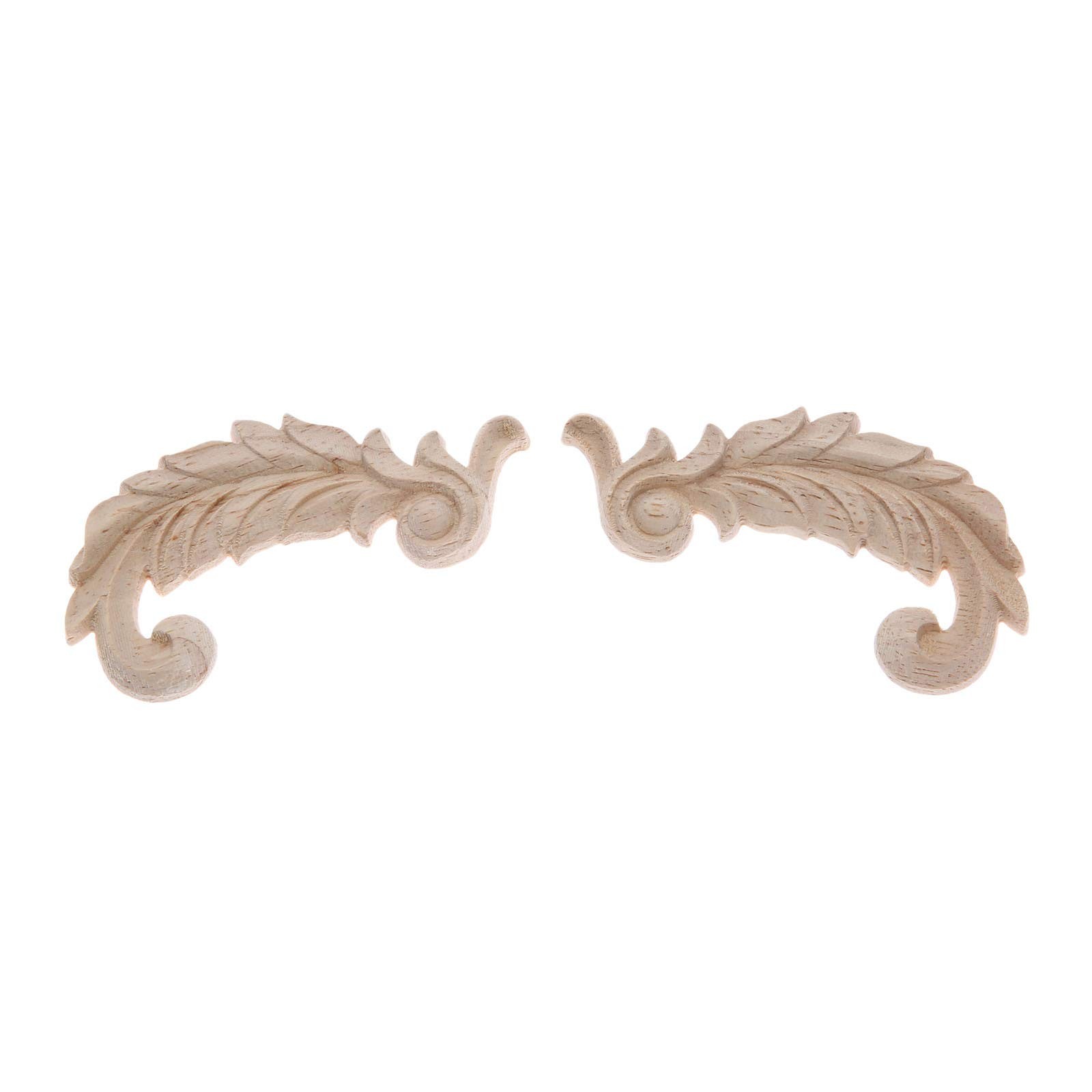 Wood Carved Appliques Wooden Onlays, 1 Pair 1 Pair(2Pcs), A: 8.5×4.5cm