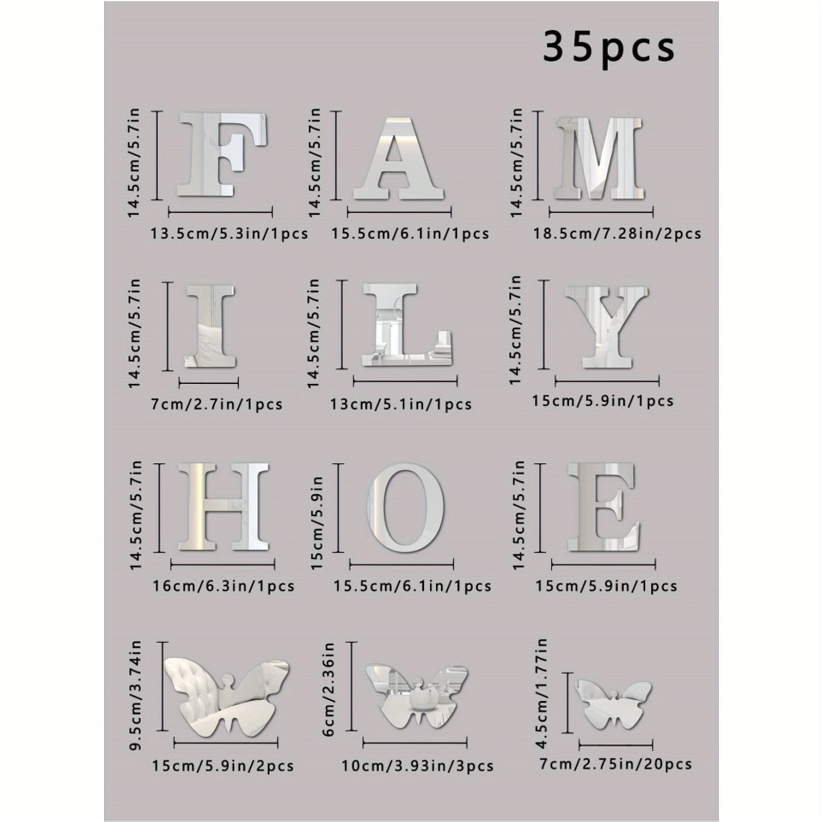 60Pcs Mirror Butterfly Wall Decor Set Self Adhesive Removable Home Art Decals