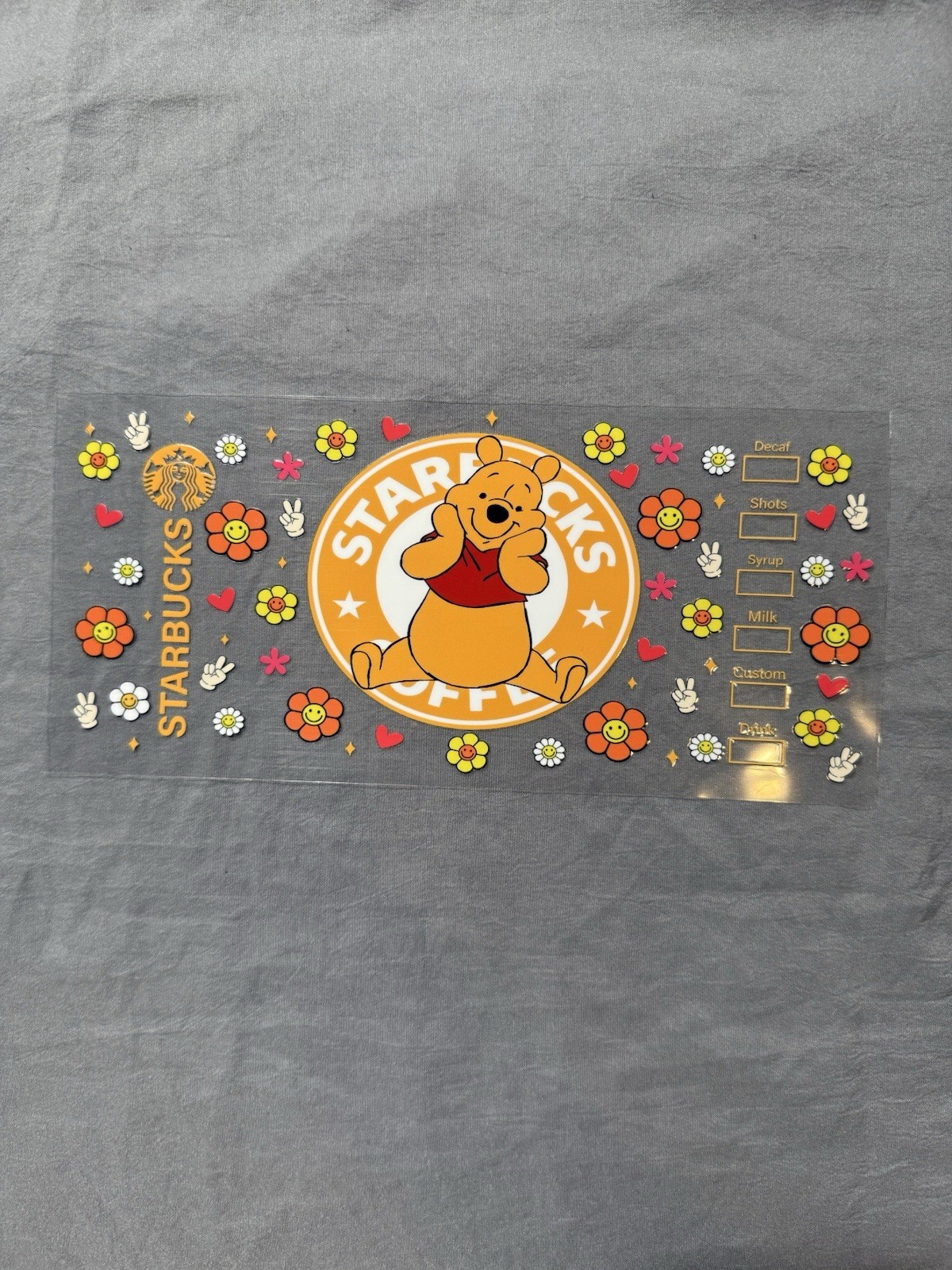 Pooh Starbucks UV DTF Transfer Sticker Wrap DIY Bottles Cup