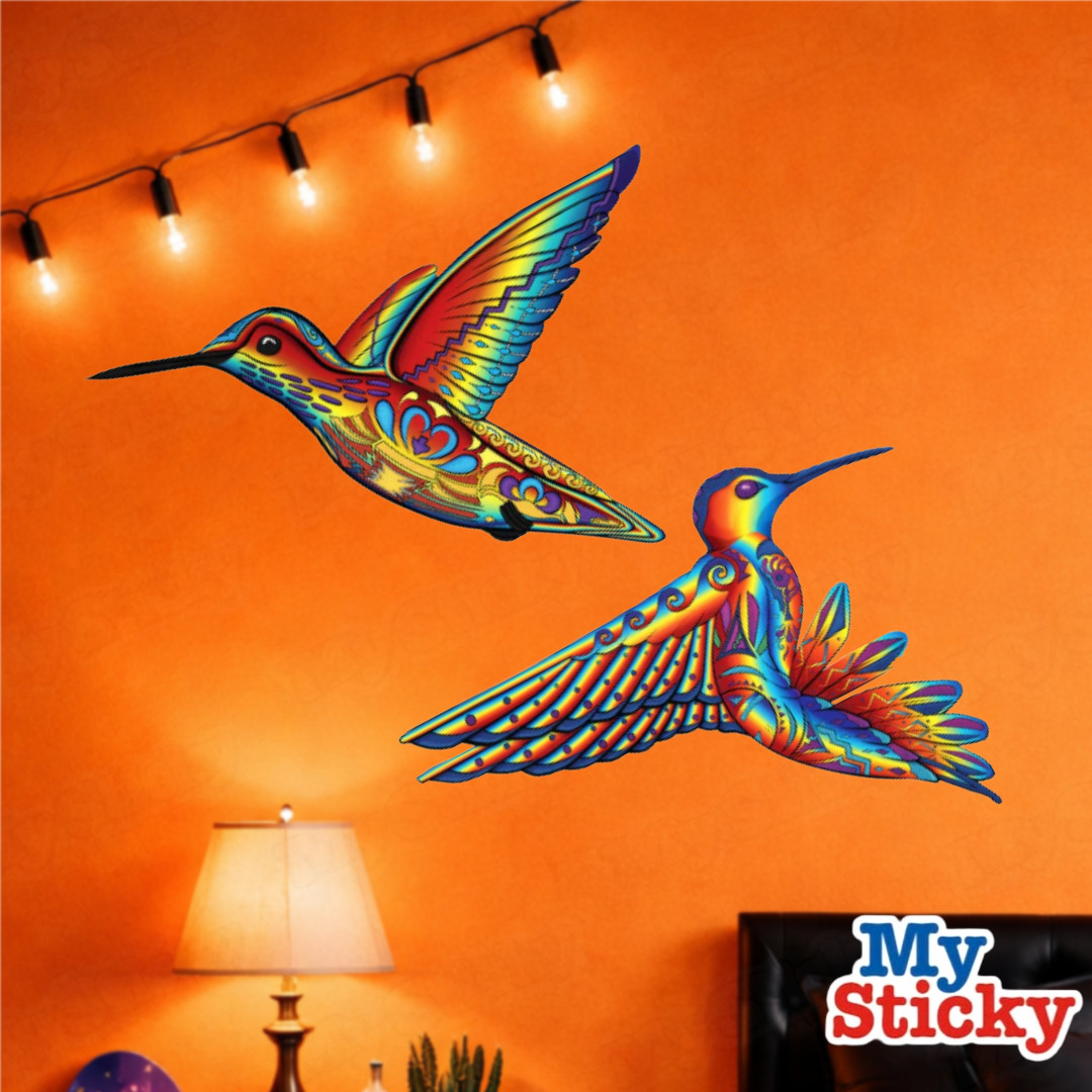 Southwestern Geometric Rainbow Hummingbirds In Flight Wall Decal Boho Art Decor