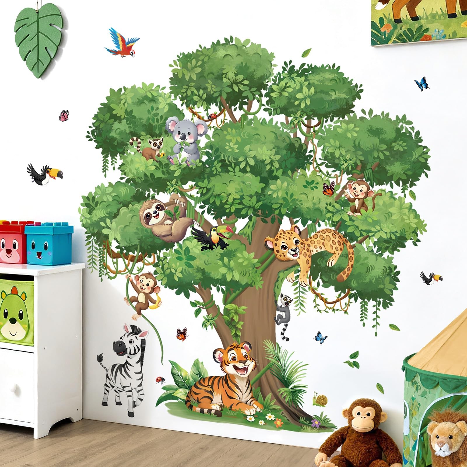 Jungle Animals Large Tree Wall Stickers Safari Animal Tiger Leopard Zebra Wal…