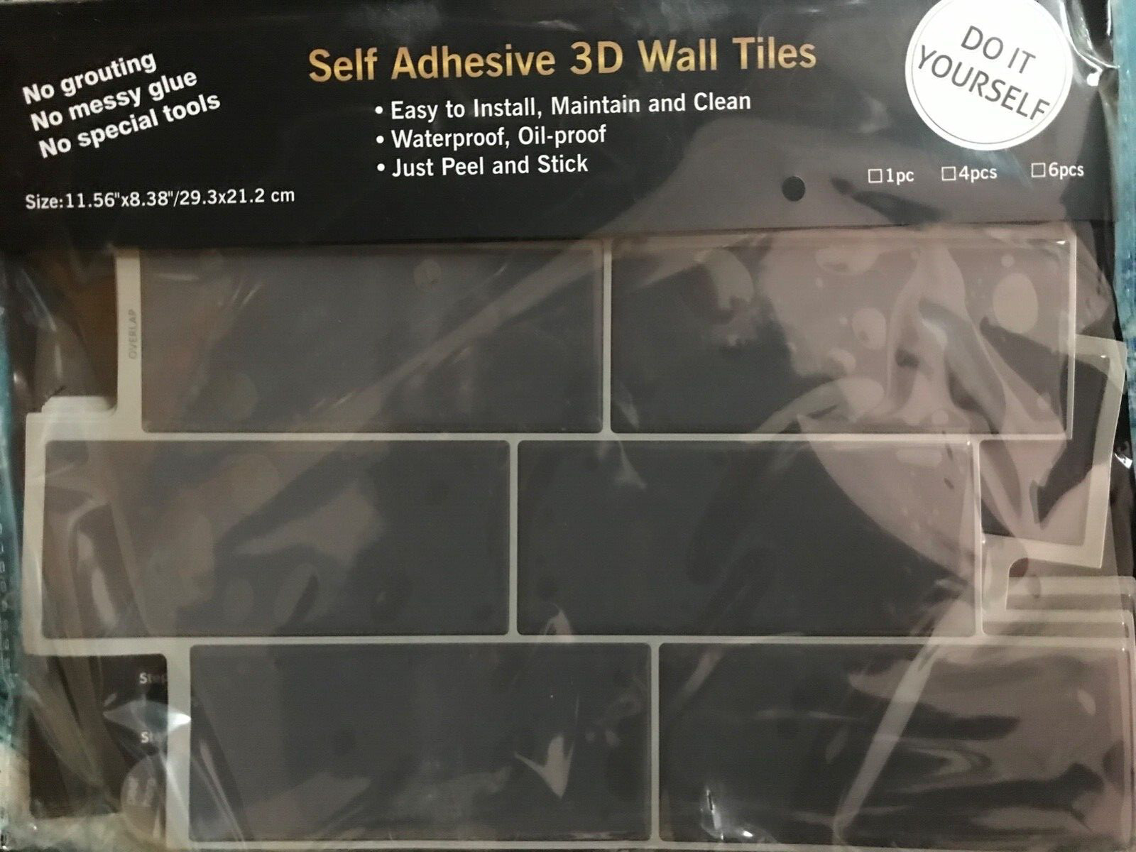 10pc. 3D Gray Subway Tile Peel And Stick Self Adhesive Wall Sticker Home Decor