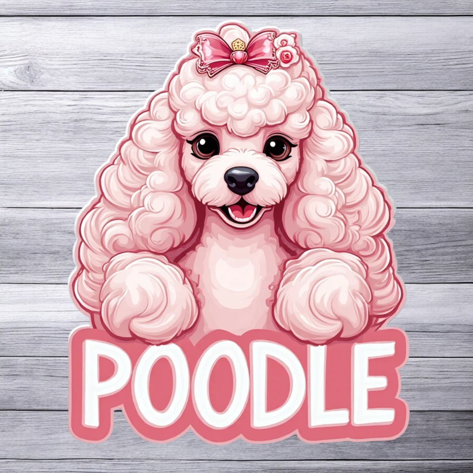 Poodle Sticker Vinyl Decal Cute Pink Puppy Dog Breed Cartoon