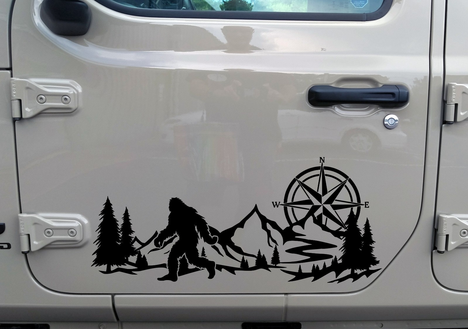 Mountains Compass Bigfoot V2 Vinyl Decal Sticker Sasquatch Hiking Camping RV Car