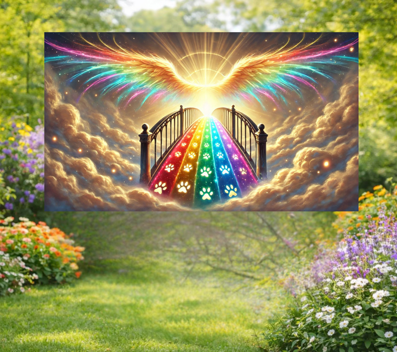 Angel Wings, Rainbow Bridge & Paw Prints WINDOW CLING Size 10.6″ Vinyl