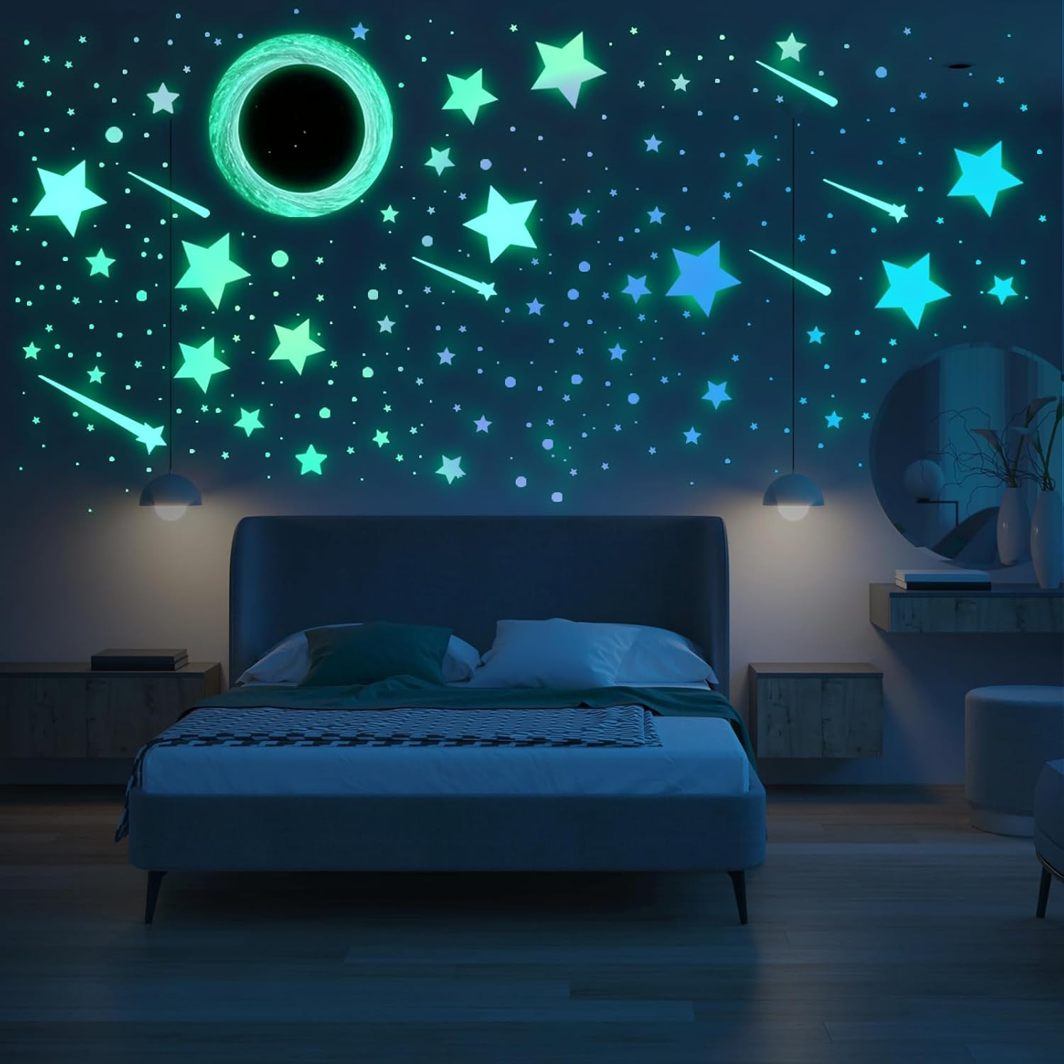 Glow in the Dark Stars Ceiling Wall Stickers Vinyl Decals Green Purple Galaxy