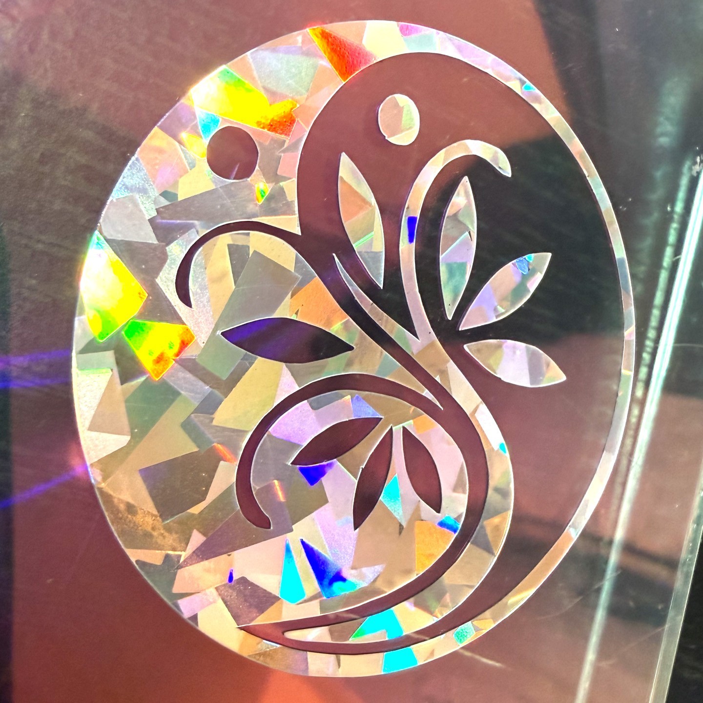 Holographic Yin Yang Lotus Sticker – Iridescent Vinyl Decal – Zen Spiritual Deco