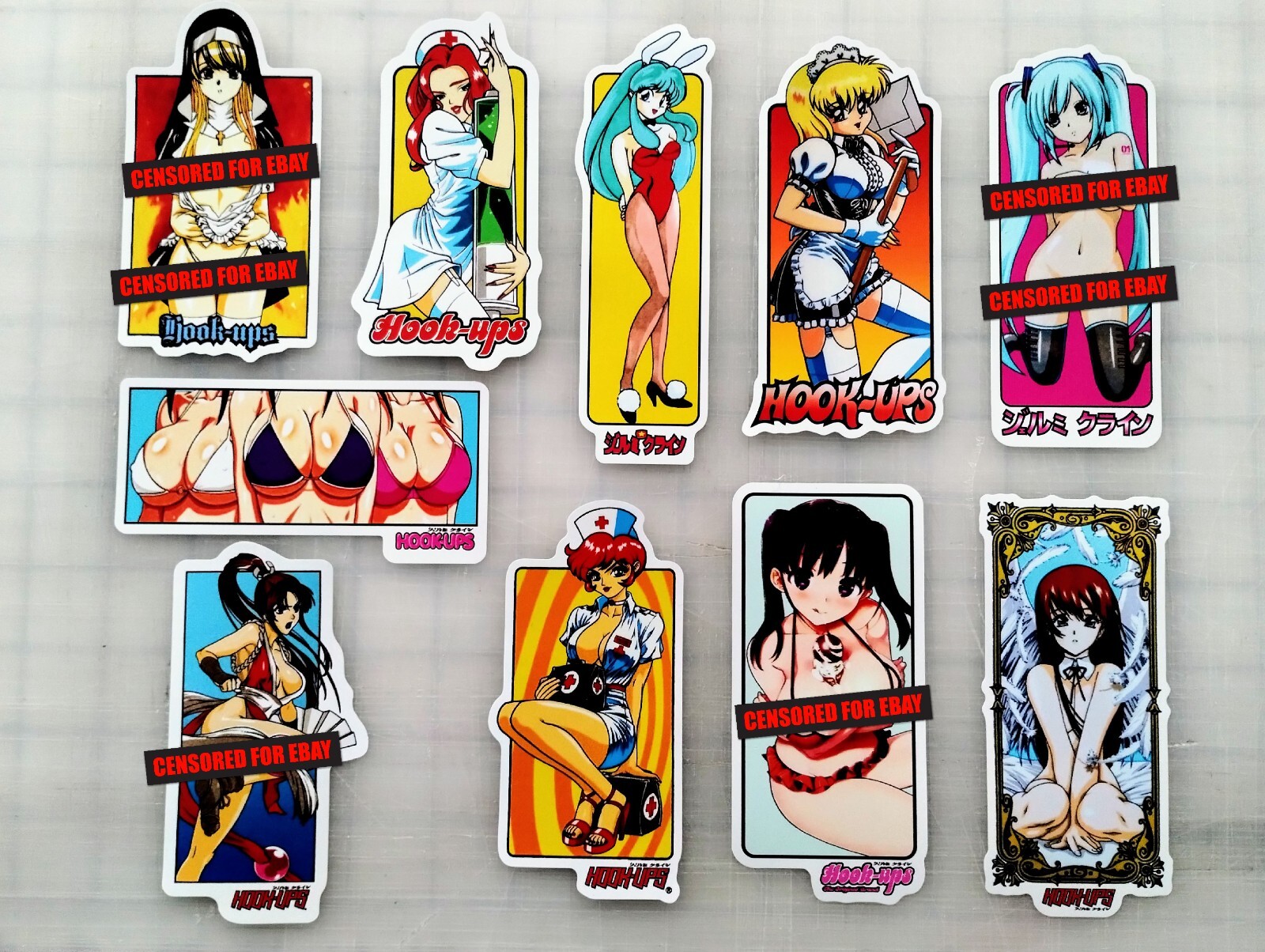 HOOK UPS Vinyl Sticker Lot REPRODUCTIONS (10 Stickers) SET 2 skate anime hentai
