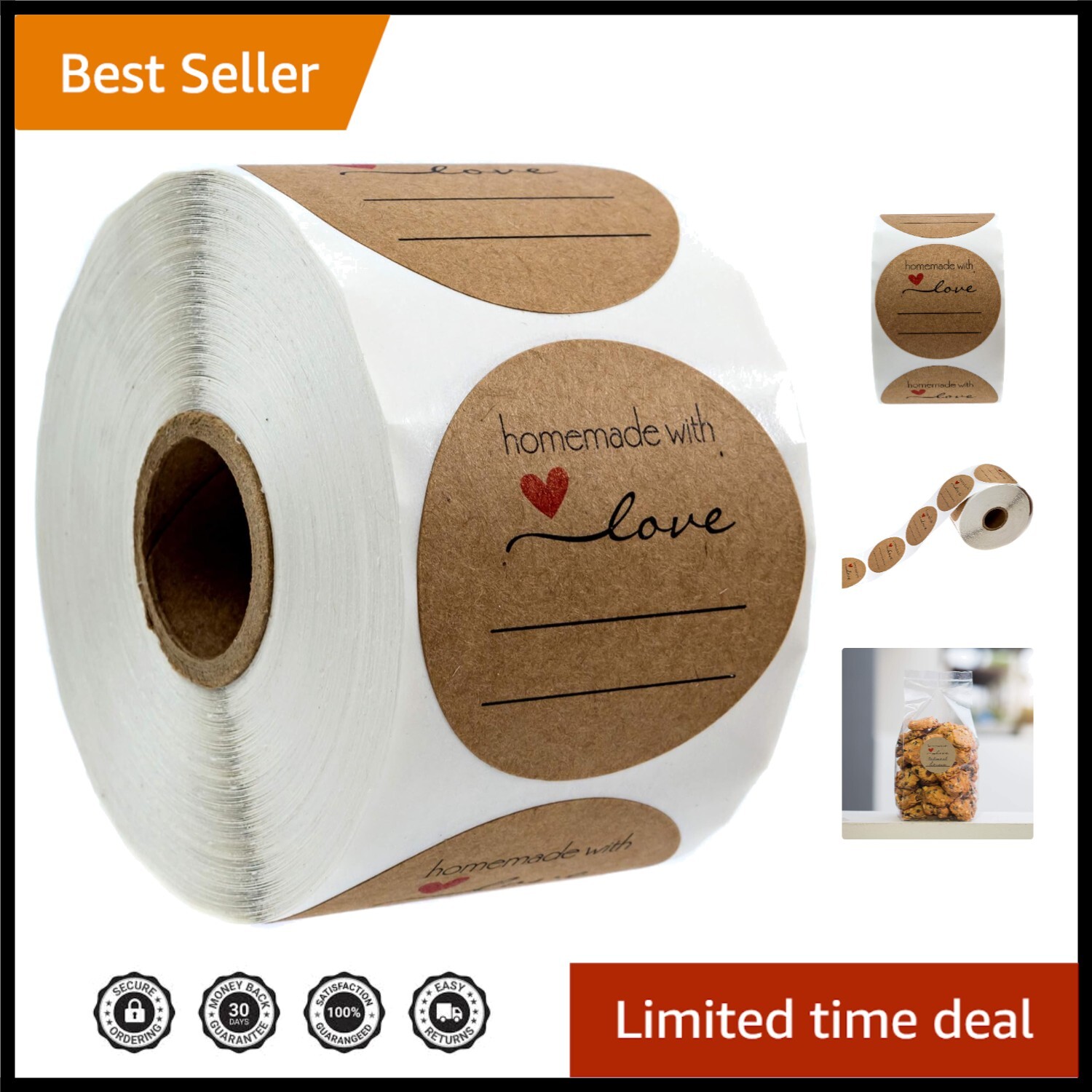 2″ Round Kraft Labels with Writable Lines – 500 Homemade with Love Stickers