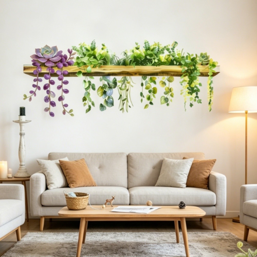 Flower Leaf Wall Decal PVC Material Self-adhesive Fade Resistant Repositionable