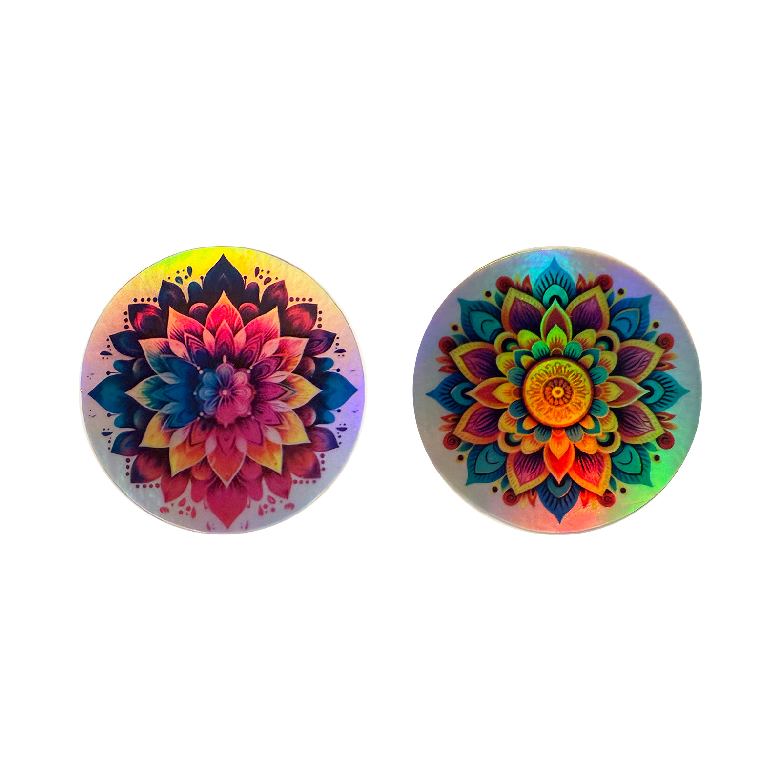 Colorful Mandala Sticker Holographic Floral Decal Aesthetic 2in 2 Pack