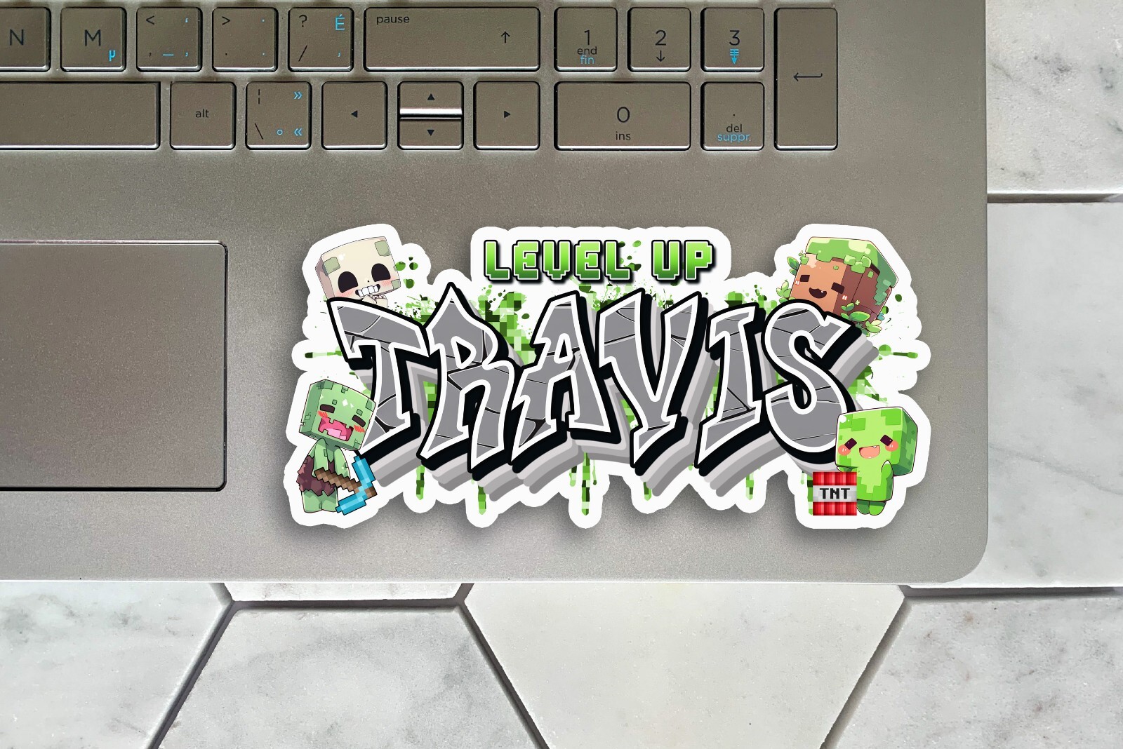 Pixel Video Game Custom Personalized Name Decal Kid Sticker Water Bottle Laptop