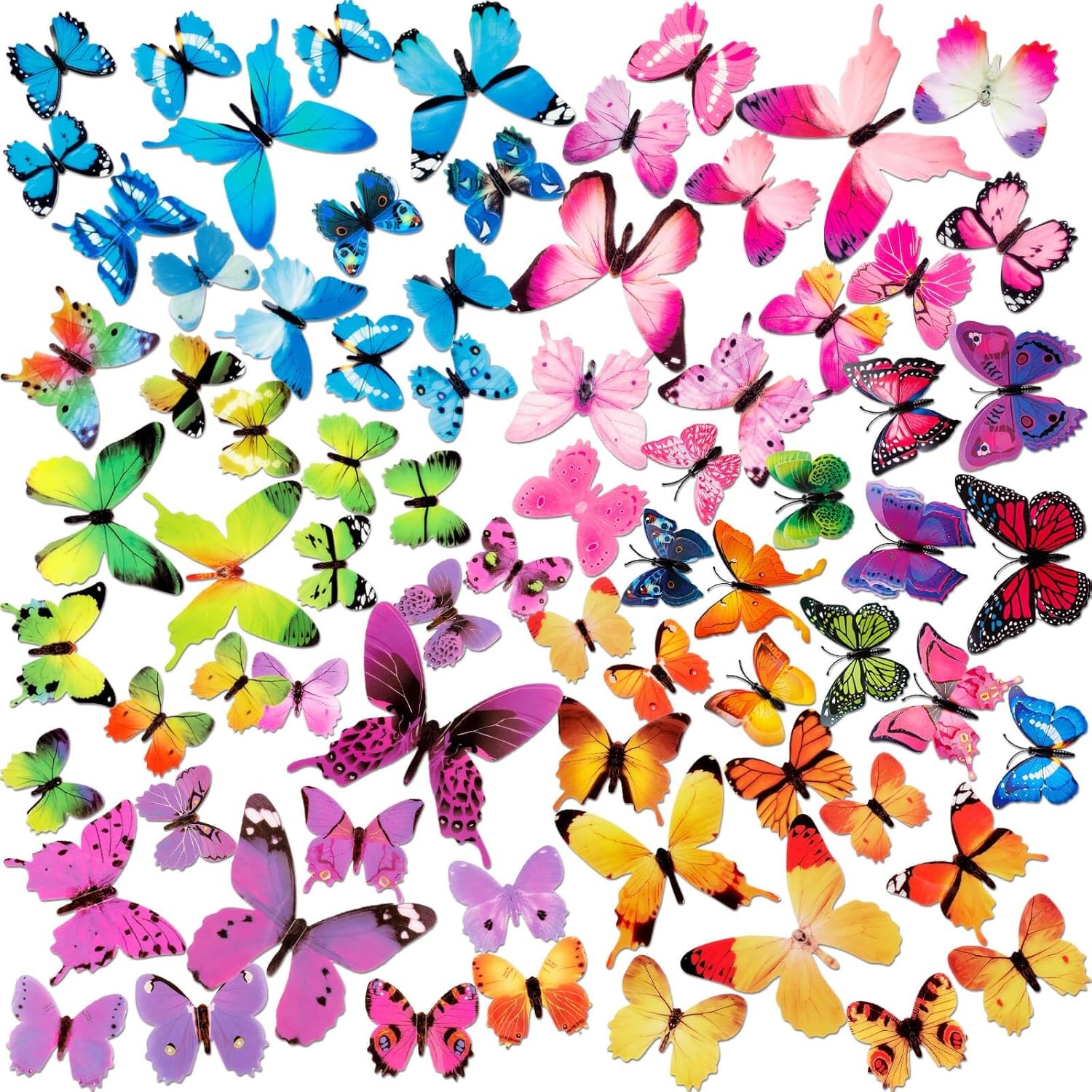 120PCS 3D Colorful Butterfly Wall Stickers, Removable DIY Art Decor Crafts