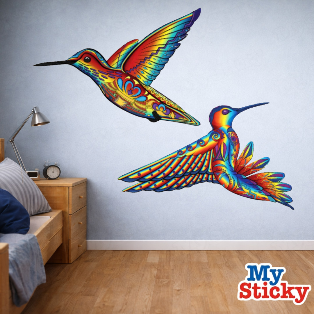 Southwestern Geometric Rainbow Hummingbirds In Flight Wall Decal Boho Art Decor