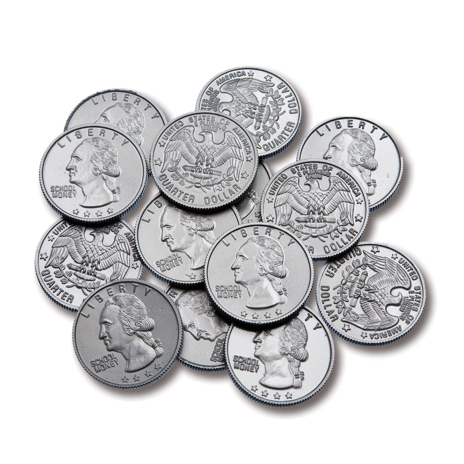 Play Quarters Set of 100 Plastic Coins Real US Currency Size Teach Money Math