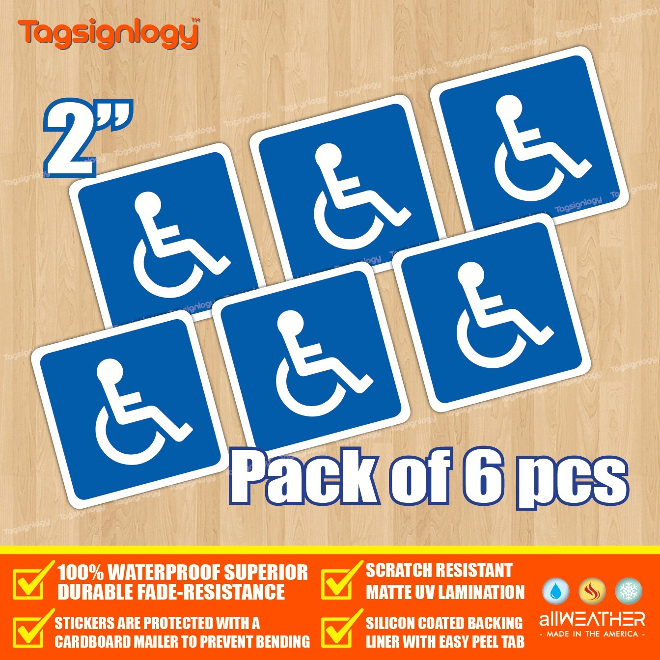 (6 pcs) Handicap Accessible 2″ inch Sticker Disabled Car Parking Logo Vinyl Sign